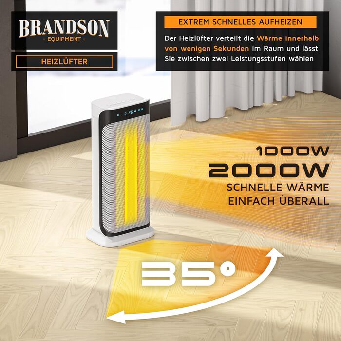 Тепловентиляторний обігрівач потужністю 2000 Вт з пультом дистанційного керування - Великий та потужний - Лауреат нагород - Енергозберігаючий та тихий - Підходить для ванної кімнати, вітальні, дитячої кімнати та немовлят - Функція коливання - Обігрівач - 