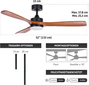 Стельовий вентилятор CO-Z з пультом дистанційного керування 52-дюймовий дерев'яний вентилятор Світлодіодне світло Робота влітку та взимку Тихий двигун постійного струму для внутрішнього та зовнішнього покриття