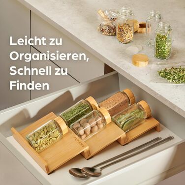 Підставка для спецій Praknu з банками - Підставка для спецій виготовлена з деревини FSC - Набір з 12 квадратних банок для спецій з бамбуковими кришками - Включає вкладиш для шейкера та етикетки - Набір кухонних органайзерів з 12 предметів з полицею