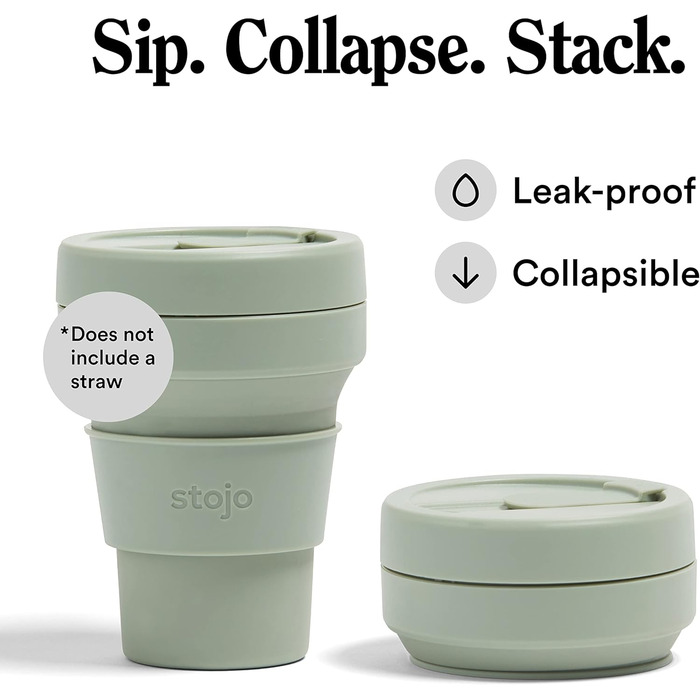 Складана кавова кружка для носіння в дорозі, 355 мл, багаторазова та складна силіконова дорожня кружка з кришкою, портативна, кишеньковий розмір, можна мити в посудомийній машині, колір шавлії, один розмір, сіро-зелений