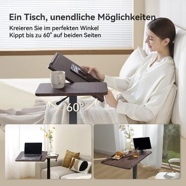 Приліжковий столик SIHOO D01 Стіл для ноутбука з регульованою висотою та можливістю нахилу на колесах для використання в лікарнях та вдома, темно-коричневий