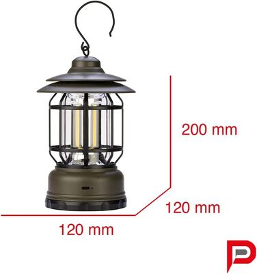 Акумуляторний світлодіодний вуличний ліхтар, ретро-дизайн - Багатоцільовий кемпінговий ліхтар, 300 лм, з регульованою яскравістю - Портативний аварійний ліхтар з гачком для намету - Світлодіодний ліхтар, виготовлений в Італії, 3115