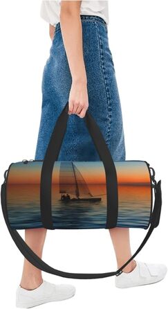 Спортивна сумка для подорожей, пляжу та яхтингу, з принтом Захід сонця, чорна, універсальний розмір
