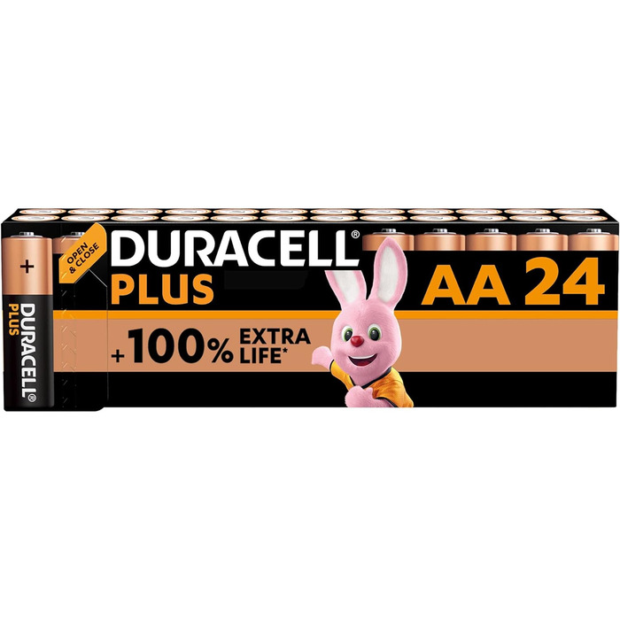 Батарейки Duracell Plus AA, 24 шт. и, тривале живлення, батарейка АА для дому та офісу розмір AA Plus (100 довговічна) 24 шт. и