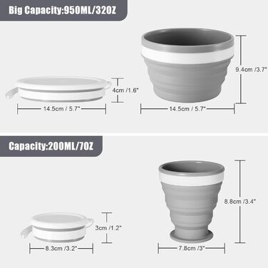 Набір посуду для кемпінгу Odoland, що включає складну силіконову миску та дорожню кружку з кришкою, ложку для салату з нержавіючої сталі для походів, активного відпочинку, кемпінгу, піших прогулянок та пікніків