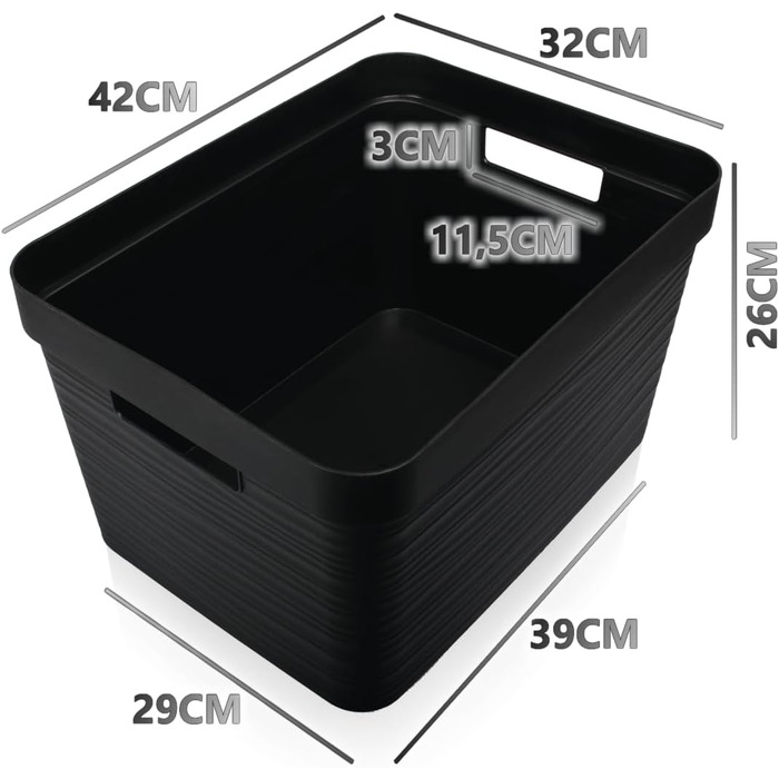 Набір із 6 ящиків для зберігання Stimo об&39ємом 30 л, пластикові кошики для зберігання з ручками, для полиць у ванній кімнаті, органайзери (чорний, набір із 6 предметів 30 л) Чорний набір із 6 предметів 30 л