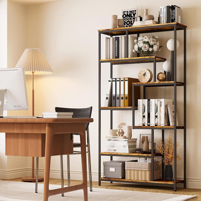 Ярусна зміщена книжкова полиця Bealife. Відкрита окремостояча полиця для вітальні, промисловий дизайн, 98 x 30 x 180 см, офіс, кабінет, ретро, 5-