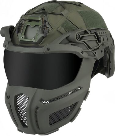 Тактичний швидкий шолом повного покриття шоломи зі сталевою сіткою маска/окуляри полювання косплей захисне спорядження зелений