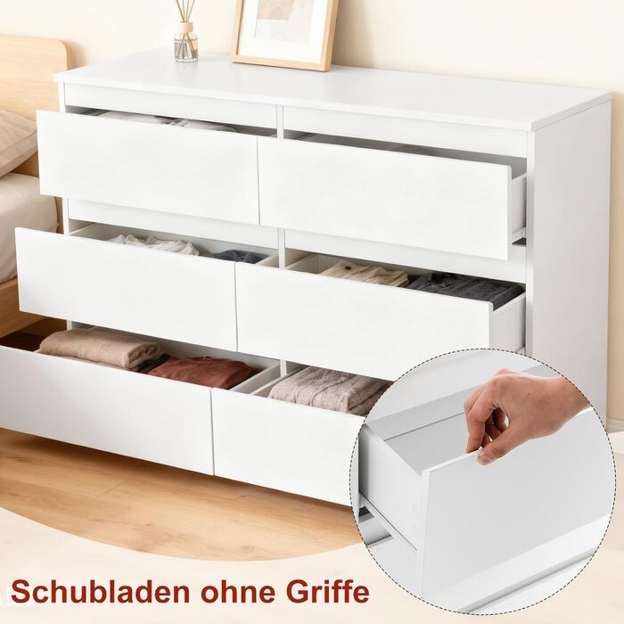 Комод Sweetcrispy, білий буфет з 6 шухлядами, 1203075 см, багато місця для зберігання речей для вітальні, коридору та спальні, сучасний комод білий 120 30 75 см
