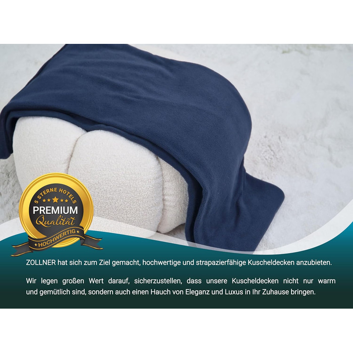 Флісова ковдра ZOLLNER 130x170 см - м&39яка та міцна флісова ковдра - можна прати при температурі до 95C - високоякісна підкладка - антистатичний матеріал - поліестер - темно-синього кольору - сертифікований Oeko-Tex