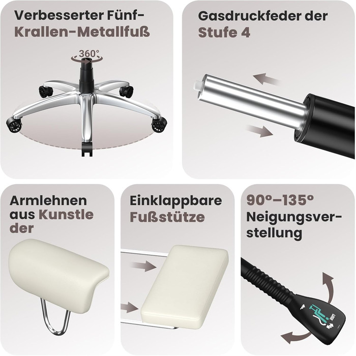 Офісне крісло naspaluro з підставкою для ніг, ергономічне робоче крісло з висувним підголівником, велике крісло керівника зі штучної шкіри з високою спинкою, комп&39ютерне крісло для домашнього офісу, біле 77 см * 66 см * 134 см