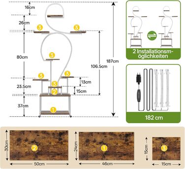 Підставка для рослин HAUSPROFI 190 см з лампою для вирощування - 9-ярусна металева та дерев&39яна підставка для квітів, полиця для рослин, квіткові драбини для приміщень та вулиці, декоративна полиця для саду, біла