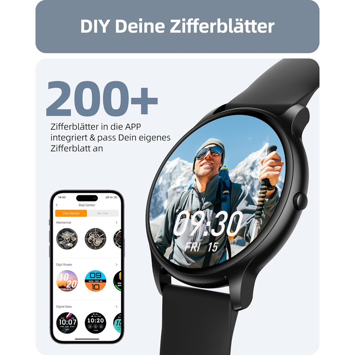 Розумний годинник Parsonver для чоловіків із функцією телефону, фітнес-годинник для чоловіків та жінок із крокоміром, понад 100 спортивних режимів, водонепроникність IP68, спортивний годинник із монітором серцевого ритму та сну, для Android та iOS, чорний