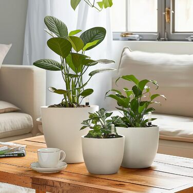 Квітковий горщик із самополивом 18 см з індикатором води, набір з 4 білих квіткових горщиків, самополивний кашпо з резервуаром для води для використання в приміщенні та на вулиці, білий, 18,5*16 см, 4U