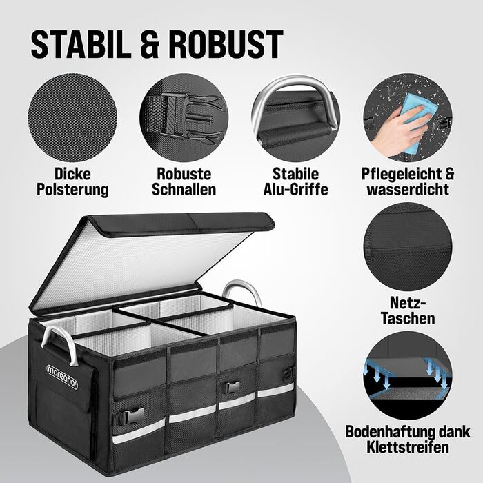 Організатор для багажника автомобіля Кришка 68 л Ізоляція Алюмінієві ручки Перегородки Водонепроникні Складані стінки з МДФ Нековз