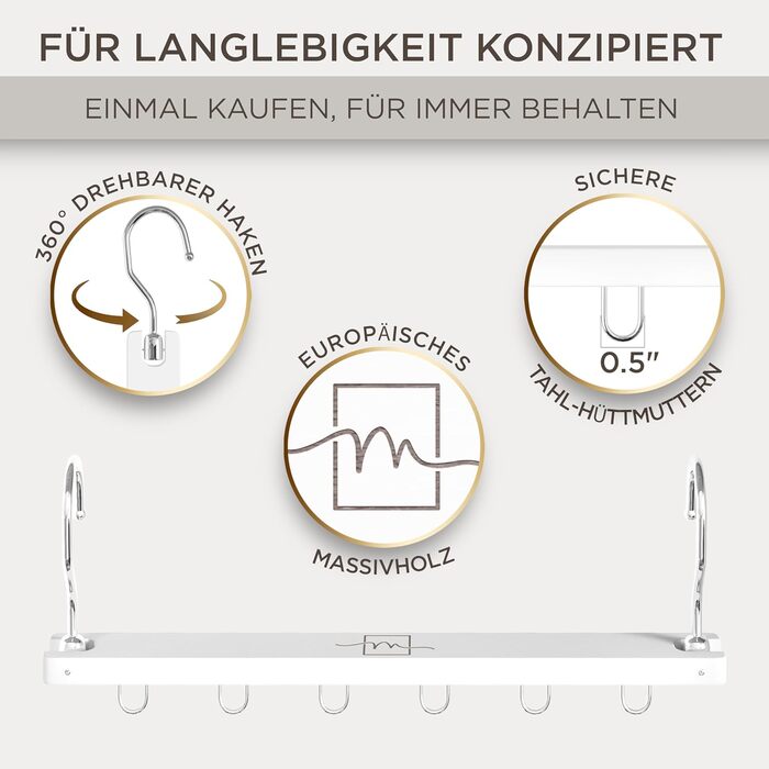 Компактний органайзер для вішалок для одягу MORALVE 4 шт. 6-ярусний органайзер з європейського бука з поворотним гачком на 360 (вішалки не входять до комплекту), білий, 4 шт.