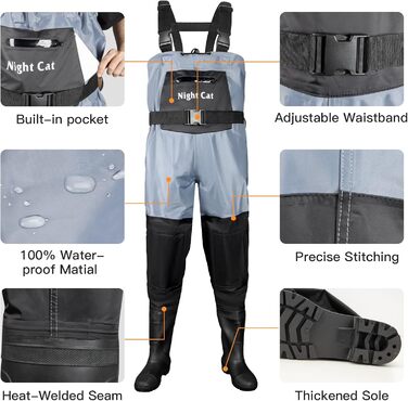 Вейдерси Night Cat для чоловіків та жінок, водонепроникні та дихаючі вейдерси для перехресного плавання, сині, UK 10/EU 44