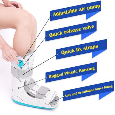 Медичні надувні туристичні черевики, ортопедичні черевики для стопи, черевики для переломів, надлегкі туристичні черевики для лікування розтягнення гомілковостопного суглоба, стресового перелому, перелому стопи або тендиніту ахіллового сухожилля (M)