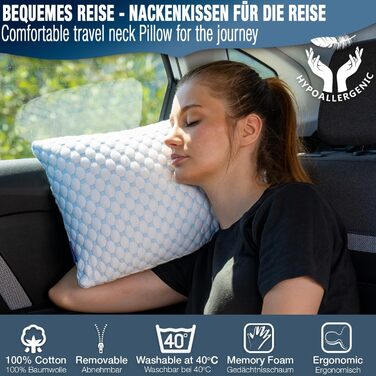 Дорожня подушка Alkamto з охолоджувальної піни з ефектом пам&39яті регульований гель для індивідуальної підтримки двосторонній крижаний шовк та м&39який віскоза легка, стискається, сертифікована OEKO-TEX, ідеальна для подорожей та кемпінгу