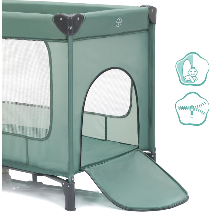 Дорожнє ліжечко Fillikid Capri від народження - 15 кг з регульованим вкладишем, 2 колесами, входом, пеленальний килимок, лоток для підгузків, мобільний телефон та сумка для перенесення - зелений