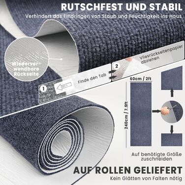 Нековзка килимова доріжка для передпокою 240x60 см, килимова доріжка, яку можна прати, для входу, кухні, спальні, вітальні, передпокою, довга, килимок для дверей, килимок для входу, брудозатримуючий килимок, для приміщень (темно-сірий), темно-сірий 60 x 2