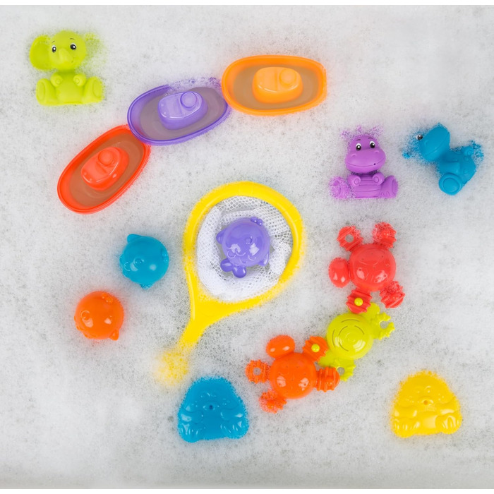Набір для купання Playgro, 15 предметів іграшки для ванни, сітка для зберігання, тварини та кораблики, подарунок для малюків від 6 місяців