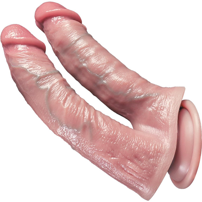 Фалоімітатор LOVE STICKS, двосторонній, реалістичний, силіконовий, 20 см, з потужною присоскою