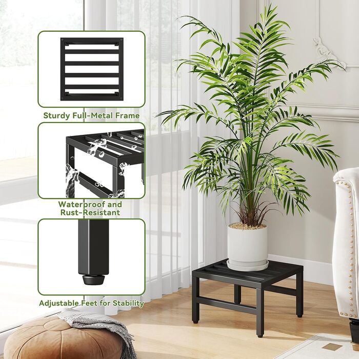 Підставка для рослин IBUYKE з 3 предметів, металева, для використання в приміщенні/на вулиці, міцна підставка для невеликих квіткових горщиків 30 см, сучасна квадратна полиця для рослин, підставка для вітальні, балкону, саду, чорна TMJ075B-3 чорна 30 см -