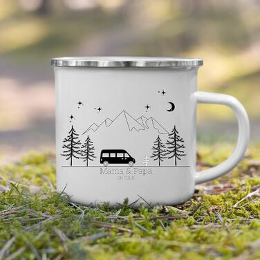 Емальована кружка Маленька Матильда, барвиста персоналізована кемпінгова кружка з іменем для кемперів, кавова кружка, аксесуар для караванів, кружка з нержавіючої сталі, подарунок для кемперів (чорний колір для кемперів)