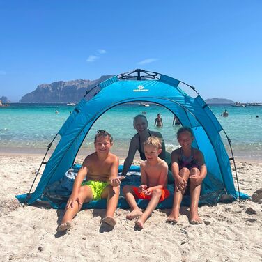 Намет для активного відпочинку SunSnapper Air - UV 80, що швидко розкладається, з 4 дверима та 3 вікнами, швидко встановлюється або автоматично встановлюється, замикається, із захистом від ультрафіолету 80, екраном для приватності та захистом від комах