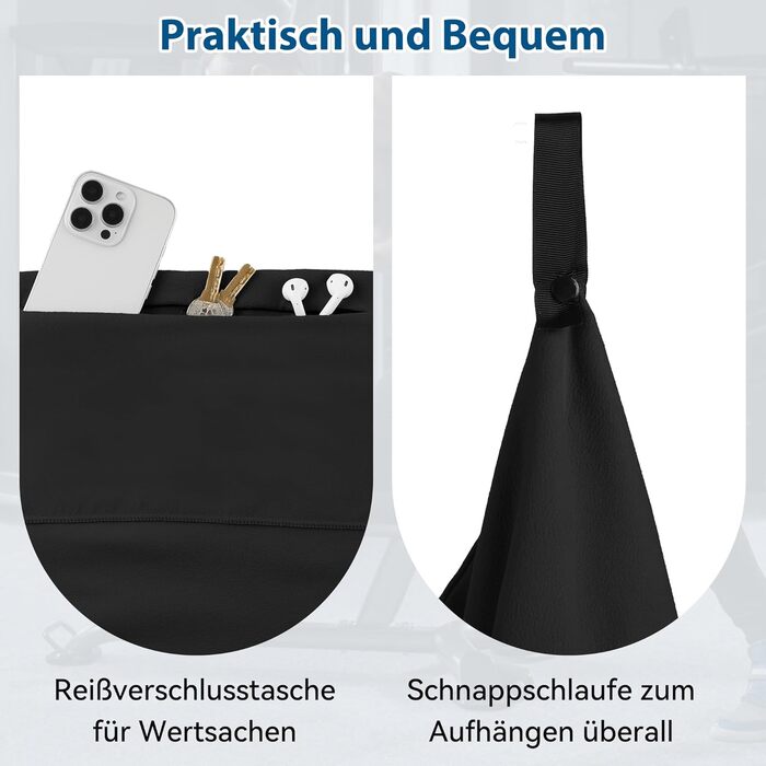 Рушники Novent Fitness з мікрофібри, 2 шт., 120x50 см, спортивні рушники з кишенею на блискавці, компактні, нековзні та швидковисихаючі, для тренажерного залу, спорту, подорожей, чорні