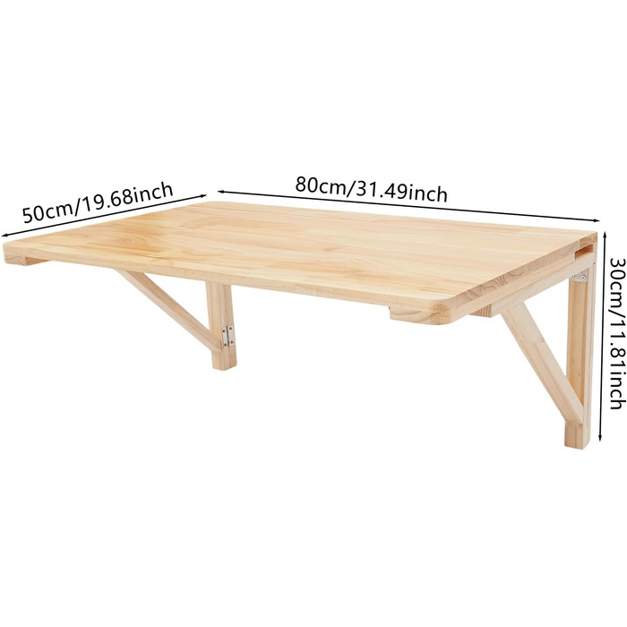 Настінний розкладний стіл, соснова деревина, розкладний верстак, плаваючий стіл для балкону, офісу, ванної кімнати, каравану, складу (80 * 50 см) 80*50 см
