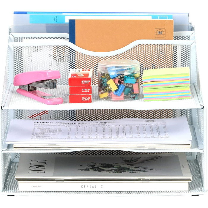 Металевий офісний органайзер EasyPAG A4 з 5 кишенями, тримач для документів, лоток для файлів, тримач для журналів, лоток для листів, органайзер для паперових журналів, білий