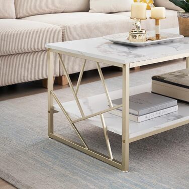 Журнальний столик 110x50 см - Білий стіл для вітальні з місцем для зберігання, столики для дивана з МДФ під мармур, сучасний журнальний столик для вітальні 110 x 50 см білий