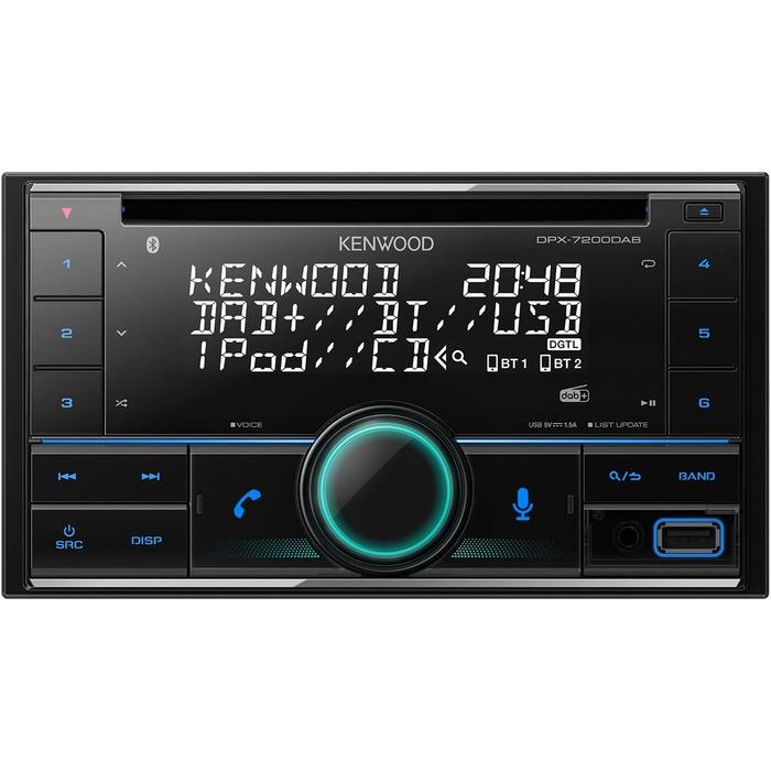 Автомобільна радіостанція Kenwood DPX-5200BT 2-DIN CD з Bluetooth Hands-free (вбудований Alexa, USB, AUX-вхід, високопродуктивний тюнер, Spotify Control, звуковий процесор, 4x50 Вт, змінне підсвічування клавіш) (CD/BT/USB/DAB, одинарний)