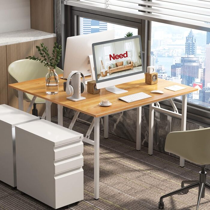 Потрібен розкладний стіл, комп&39ютерний стіл, письмовий стіл, класичний розкладний стіл 120 см, виготовлений з дерев&39яних матеріалів та металевого каркасу, конференц-столи, ПК-стіл, офісний стіл, обідній стіл для дому та офісу, 120 * 60 см, AC5BW