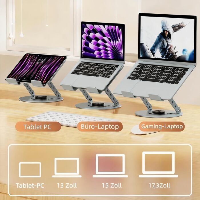 Підставка для ноутбука з регульованою висотою та поворотною базою на 360, компактна підставка-тримач для ноутбуків, сумісна з MacBook Air, Pro та ноутбуками 10-17,3 дюймів