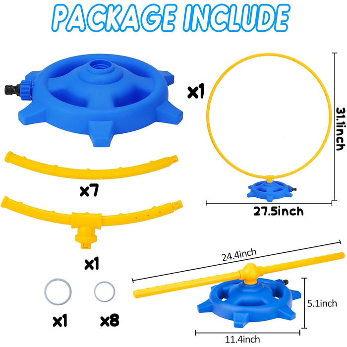В 1 розбризкувач води для дітей, розбризкувач для малюків з розпилювачами на відкритому повітрі іграшка на відкритому повітрі для дівчаток хлопчиків 3-5 років 4-8 років літній задній двір газон грати розбризкувач, 2