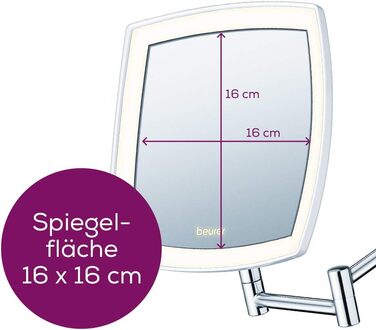 Настінне дзеркало Beurer BS 89 LED з підсвічуванням, для кріплення на стіну, 5-кратне збільшення, сріблясте настінне дзеркало