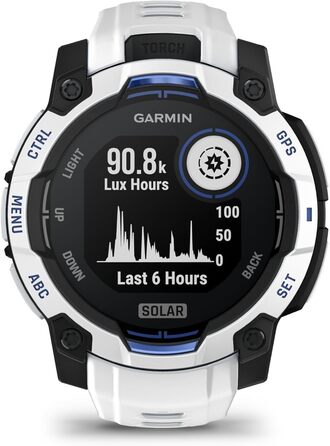 Розумний годинник Garmin Instinct 3 GPS 45 мм, сонячний, білий камінь, чорний/блакитний, 45 мм SOLAR