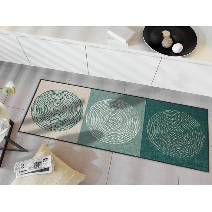 Килимок для дверей Salonloewe Nestor кольору шавлійно-бежевого, що миється, 50 x 75 см, вхідний килимок, брудозбірний килимок, зелені кола, 50 x 75 см (прямокутний), зелений