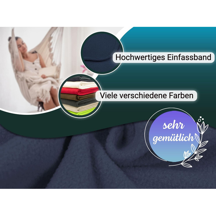 Флісова ковдра ZOLLNER 130x170 см - м&39яка та міцна флісова ковдра - можна прати при температурі до 95C - високоякісна підкладка - антистатичний матеріал - поліестер - темно-синього кольору - сертифікований Oeko-Tex