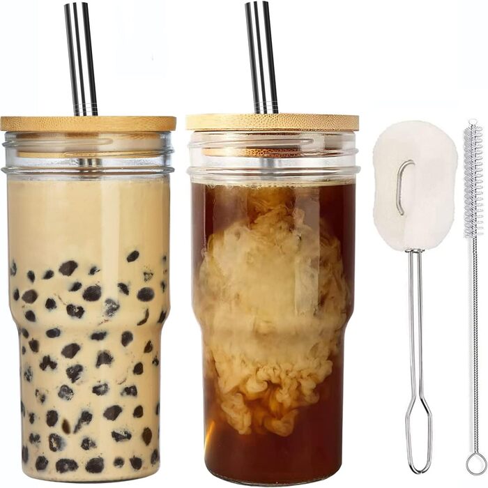 Чашки для бульбашкового чаю ALINK 2 упаковки 650 мл, багаторазова чашка для смузі, дорожня пляшка Boba Cup, окуляри Highball, скля