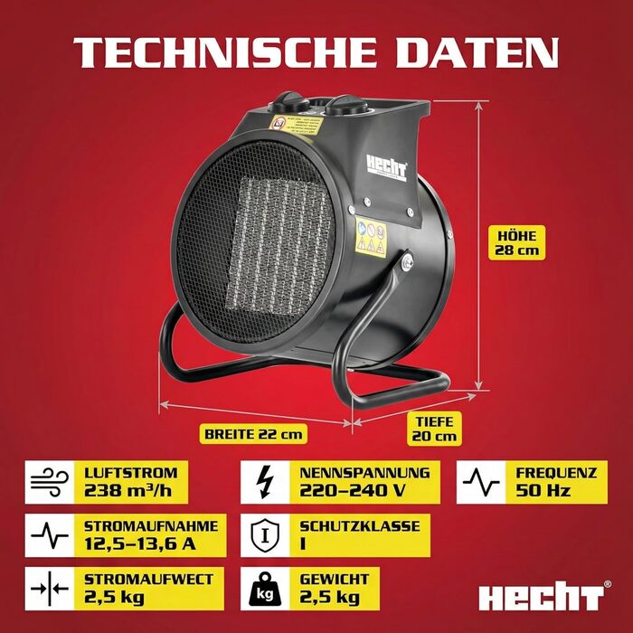 Керамічний радіатор HECHT (НОВИНКА) Портативні обігрівачі потужністю 2000 Вт або 3000 Вт Термостат Захист від перегріву Гіпоалергенний Тихий Електричний радіатор, наприклад, для вітальні, ванної кімнати, офісу. Тепловентиляторний обігрівач потужністю 3000