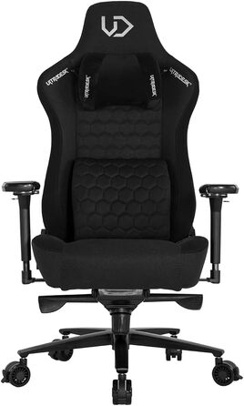 Офісне крісло, стілець для роботи, поперекова підтримка, 2 подушки з піни з ефектом пам&39яті, обертове крісло, підлокітники, регулювання висоти за допомогою газової пружини, ролики з фіксацією, металевий каркас, наповнювач з піни, чорний