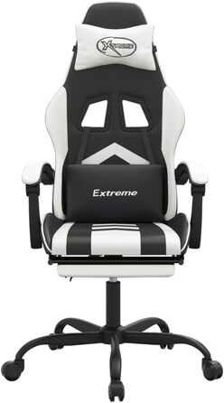 Ігрове крісло Gecheer Офісне крісло Ігрове крісло Геймерське крісло Обертове крісло з підставкою для ніг Обертове чорно-біле штучне шкіряне крісло