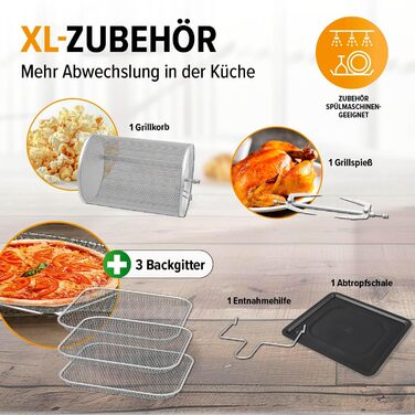 Цифрова фритюрниця GOURMETmaxx 12 л, духова шафа з нержавіючої сталі XXL Мультипіч таймер, сенсорний дисплей, гриль Нежирне, енергозберігаюче смаження 10 програм в т.ч. піца 1800 Вт нержавіюча сталь / чорний 12 літрів