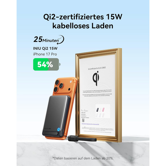Найтонший магнітний портативний зарядний пристрій ємністю 10000 мАг, сертифікований Qi2, потужністю 15 Вт, надшвидкі зовнішні акумулятори для телефону потужністю 45 Вт з кабелем USB-C, портативний зарядний пристрій із підставкою лише для iPhone 17, 16, 15
