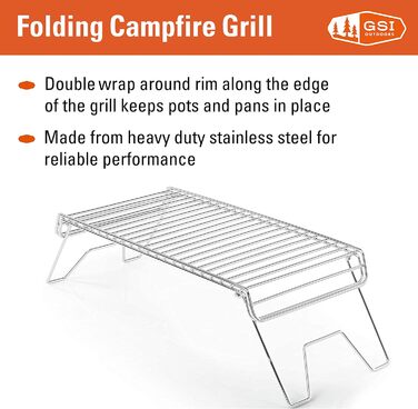 Портативний гриль для багаття GSI, складний, 39,1 x 20,1 см, стійкий до іржі (15,4 x 7,9 дюйма)