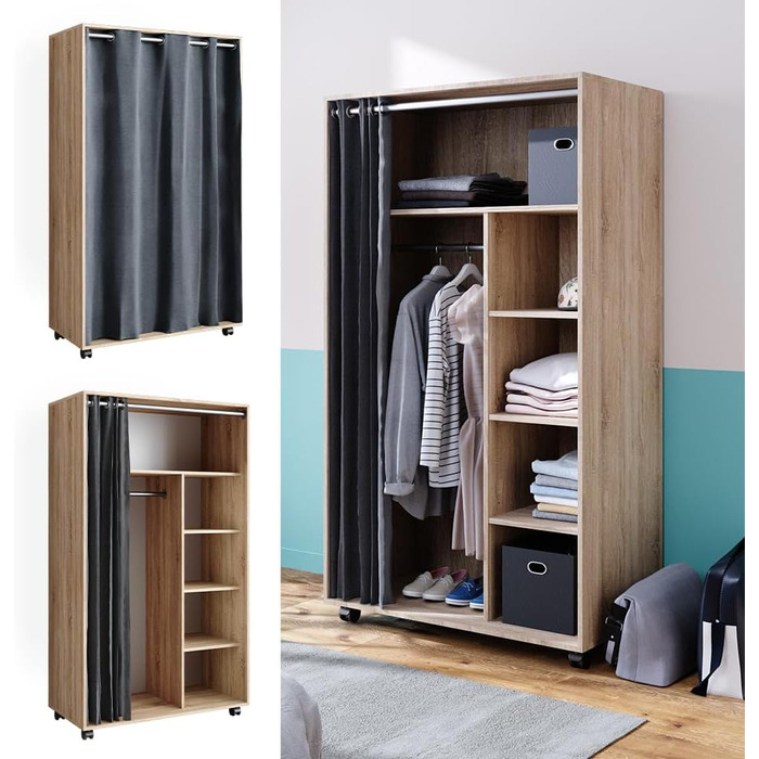 Шафа Vicco Doros, шафа з орними дверима, Сонома, 100 x 168 см відкрита, з колесами Sonoma 100x168 см